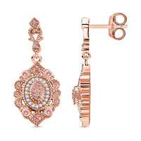 D'Joy Natural Pink and White Diamond I3 0.35 ctw Filigree Drop Earrings in 18K Vermeil Rose Gold Over Sterling Silver