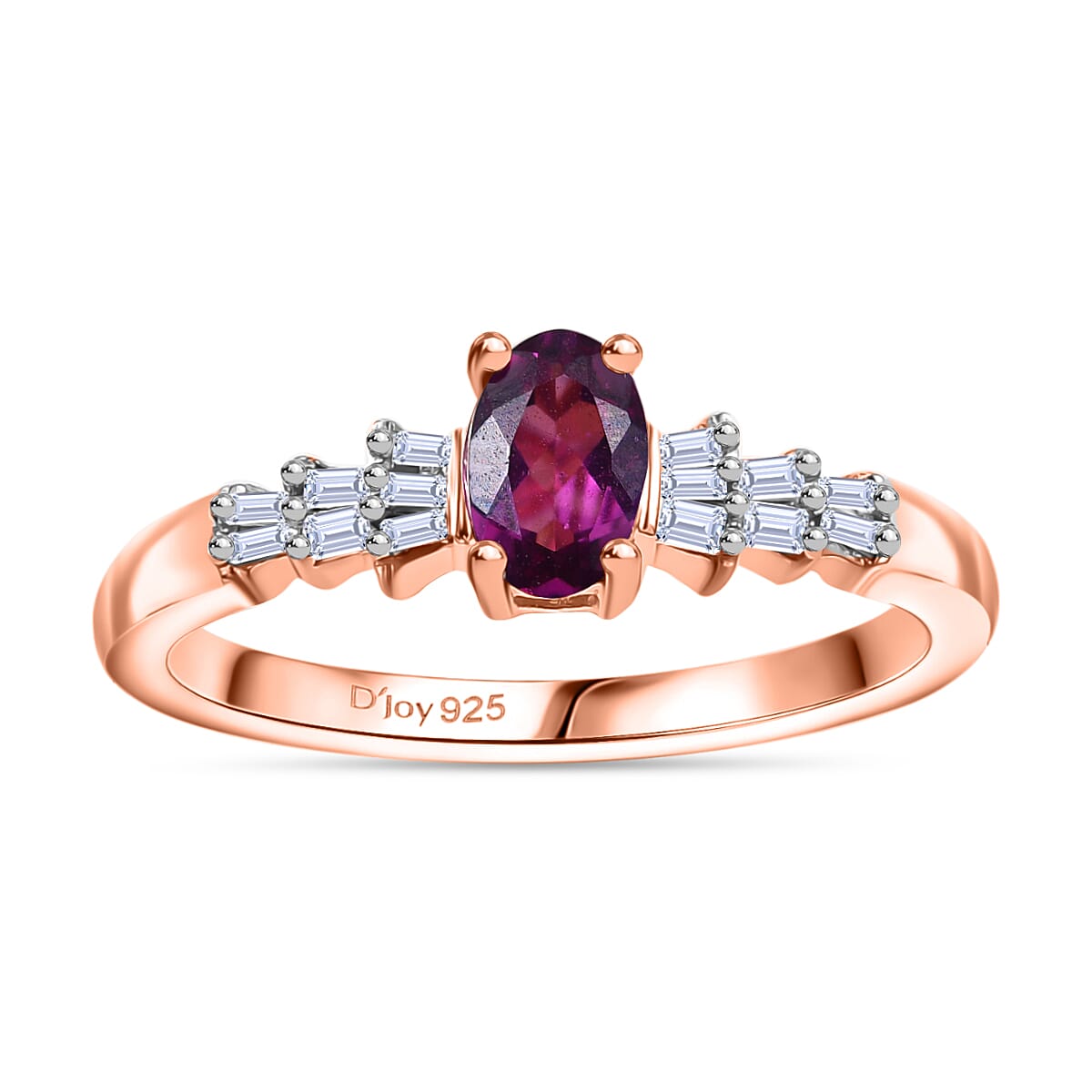 AAA Radiant Ember Garnet and White Diamond 0.65 ctw Ring in 18K Vermeil Rose Gold Sterling Silver (Size 10.0)