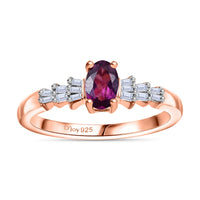AAA Radiant Ember Garnet and White Diamond 0.65 ctw Ring in 18K Vermeil Rose Gold Sterling Silver (Size 10.0)