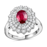 Niassa Ruby (FF) and White Zircon 2.90 ctw Crimson Starburst Ring in Rhodium Over Sterling Silver