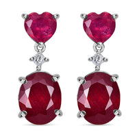 D'Joy Niassa Ruby (FF), Moissanite 10.20 ctw Love Elegance Earrings in Rhodium Over Sterling Silver