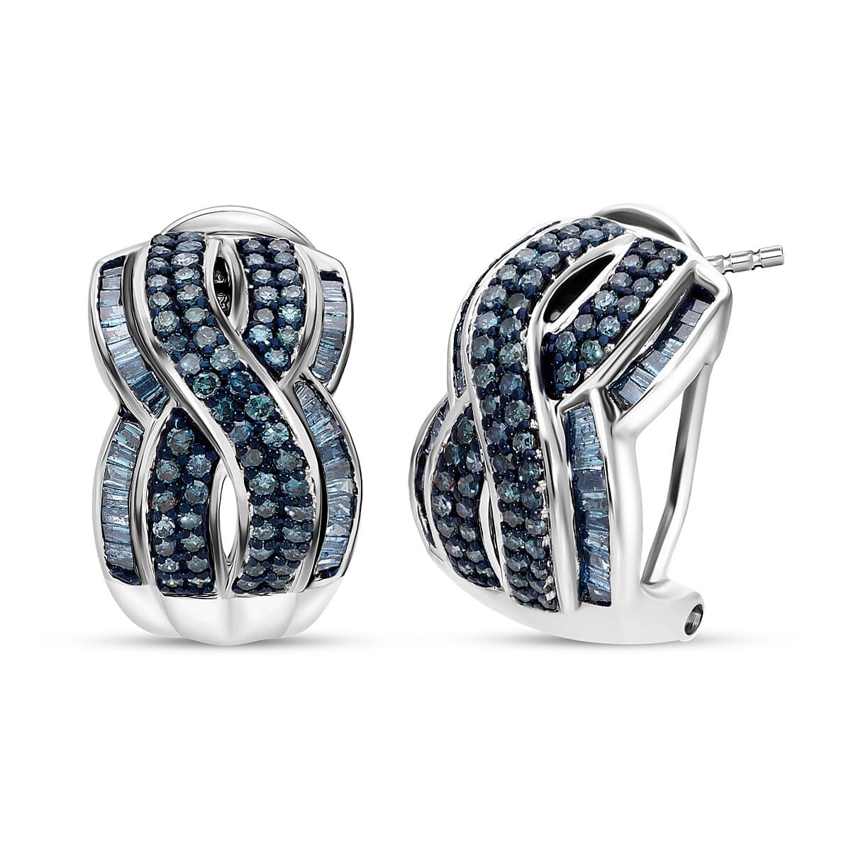 TLV Blue Diamond (IR) Infinity Earrings in Platinum Over Sterling Silver 1.00 ctw