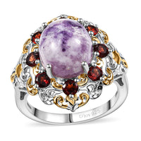 Utah Tiffany Stone, Mozambique Garnet Royal Amour Ring in 14K YG and Platinum Over Sterling Silver (Size 10.0) 6.10 ctw