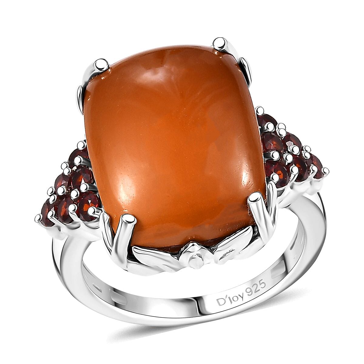 Caramel Opal, Mozambique Garnet Floral Ring in Platinum Over Sterling Silver (Size 10.0) 9.85 ctw