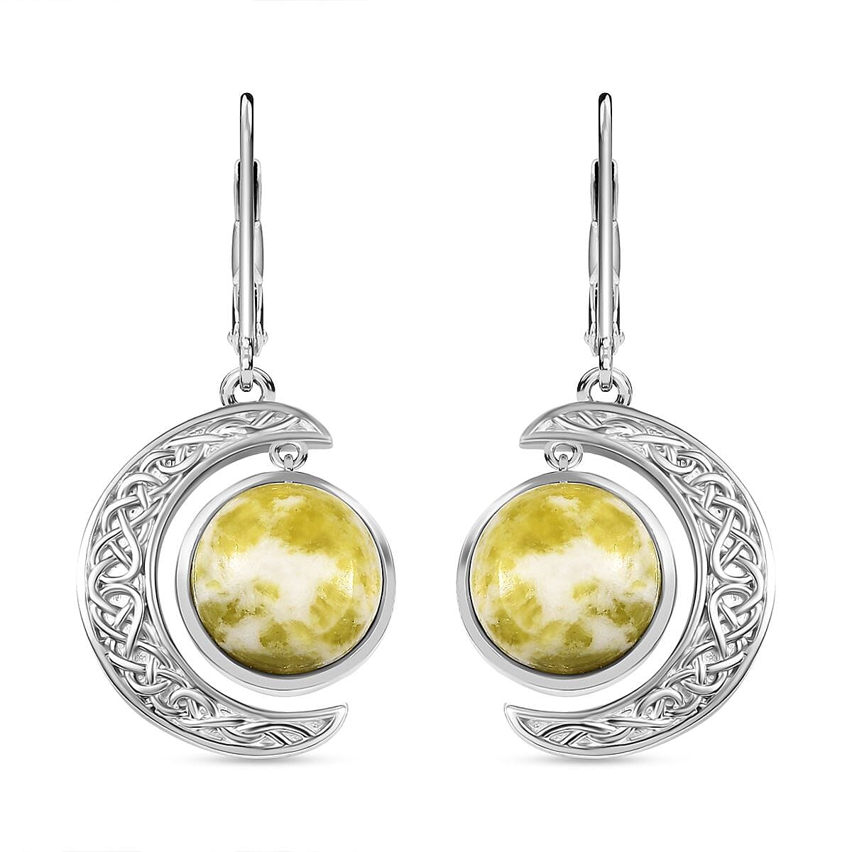 D'Joy Connemara Marble 8.60 ctw Moon Earrings in Rhodium Over Sterling Silver
