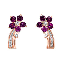 D'Joy AAA Radiant Ember Garnet and White Zircon 1.90 ctw Floral Earrings in 18K Vermeil Rose Gold Sterling Silver