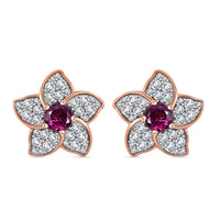 D'Joy AAA Radiant Ember Garnet and White Zircon 1.70 ctw Floral Earrings in 18K Vermeil Rose Gold Sterling Silver