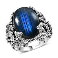 Artisan Crafted AAA Malagasy Labradorite Solitaire Ring in Sterling Silver (Size 10.0) 13.50 ctw