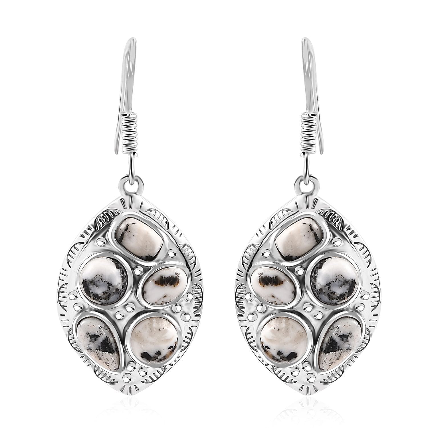 Karis White Buffalo Turquoise 8.10 ctw Southwest Earrings in Platinum Bond