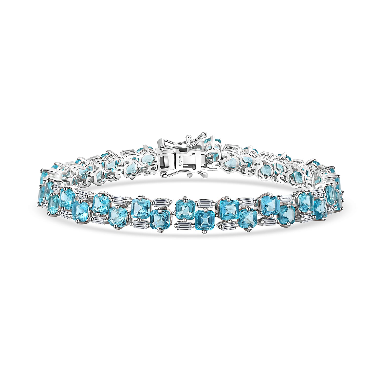 Premium Betroka Blue Apatite and Moissanite 14.80 ctw Bracelet in Rhodium Over Sterling Silver (7.25 In)