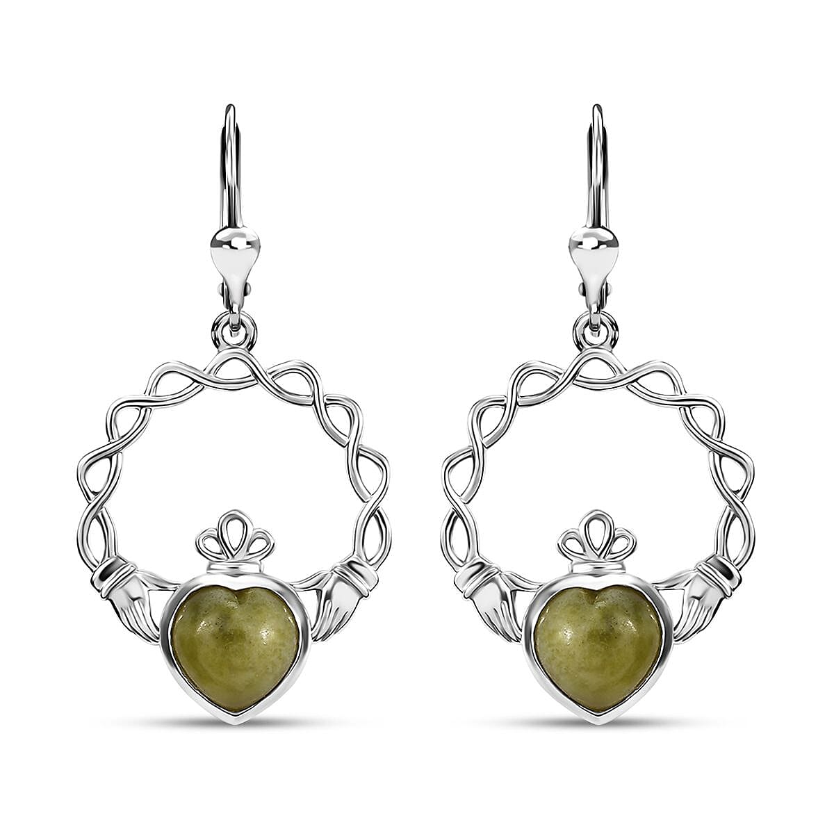 D'Joy Connemara Marble 4.40 ctw Claddagh Earrings in Rhodium Over Sterling Silver