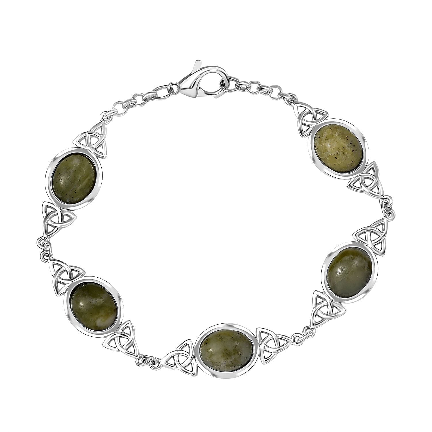 Karis Connemara Marble 16.40 ctw Celtic Trinity Knot Bracelet in Platinum Bond (7.25 In)