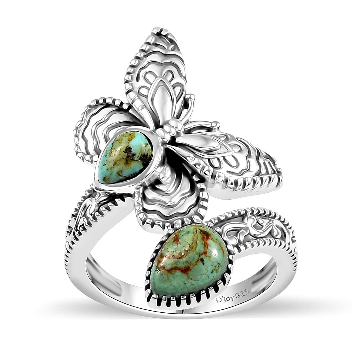 Artisan Crafted Royston Turquoise Butterfly Ring in Sterling Silver (Size 7.0) 1.50 ctw