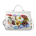 Sukriti White Genuine Leather Hand Painted Satchel Bag with Detachable shoulder Strap - Sticky add to cart bar