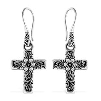Bali Legacy Flower Cross Earrings in Sterling Silver 6 Grams