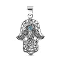 Bali Legacy Paraiba Apatite 0.10 ctw Hamsa and Evil Eye Pendant without Chain in Sterling Silver - Sticky add to cart bar