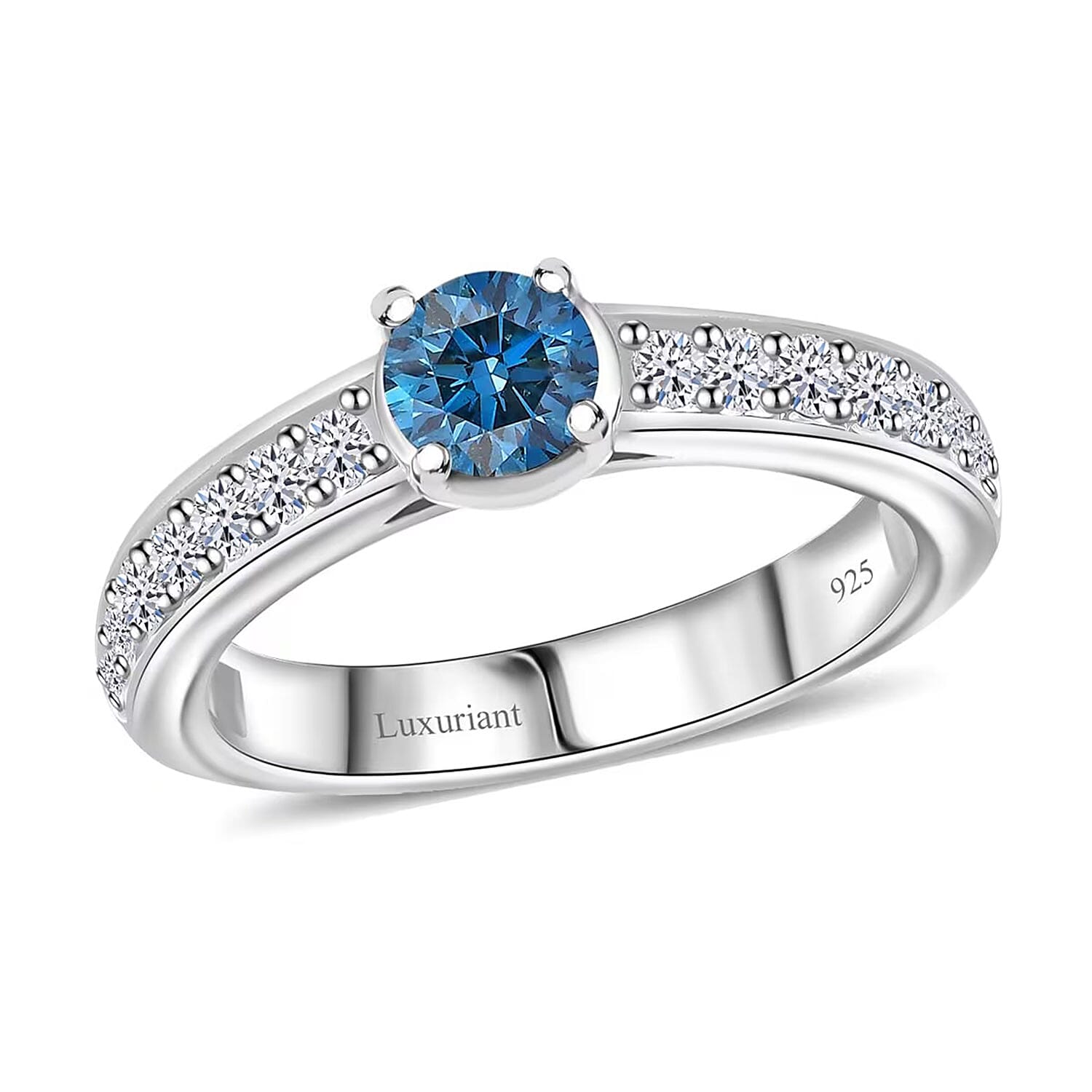 Luxuriant Lab Grown Blue and White Diamond Classic Ring in Sterling Silver