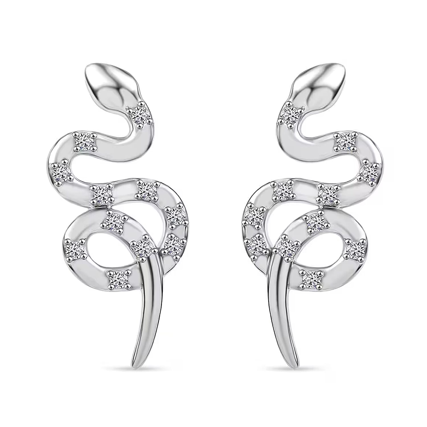 Luxuriant Lab Grown Diamond G-H, SI 0.35 ctw Serpent Earrings in Rhodium Over Sterling Silver