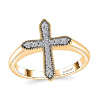 Luxuriant Lab Grown Diamond (G-H, SI) Cross Ring in 18K Vermeil YG Over Sterling Silver (Size 7.0) 0.20 ctw
