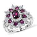 AAA Radiant Ember Garnet, Moissanite Ring in Rhodium Over Sterling Silver (Size 10.0) 3.10 ctw - Sticky add to cart bar