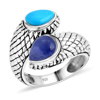 Bali Legacy Tanzanite and Sleeping Beauty Turquoise 3.60 ctw Dragon Skin Texture Ring in Sterling Silver