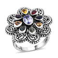 Bali Legacy Tanzanite and Multi Sapphire 1.30 ctw Flower Ring in Sterling Silver - Sticky add to cart bar