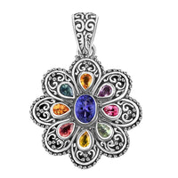 Bali Legacy Tanzanite and Multi Sapphire 1.30 ctw Flower Pendant without Chain in Sterling Silver