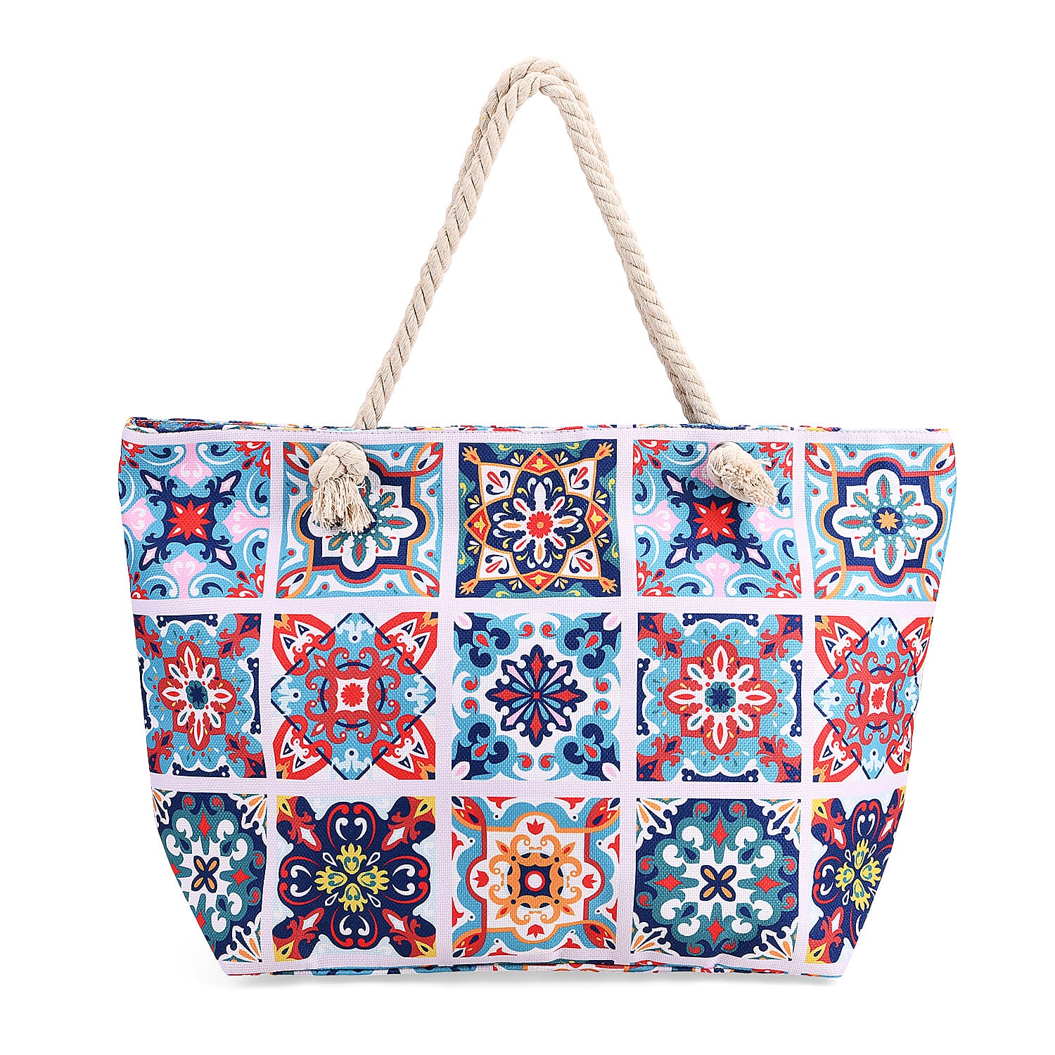 Multi Color Plaid Flower Print Pattern Large Size Tote Bag