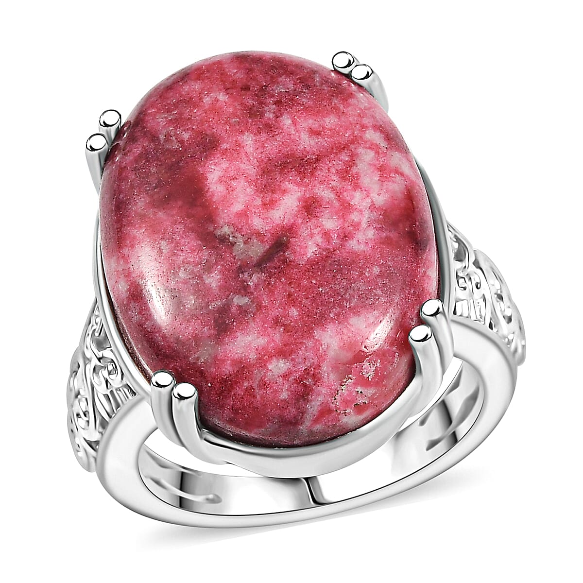 Norwegian Thulite 24.85 ctw Solitaire Ring in Platinum Over Copper with Magnet (Size 10.0)