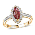 Certified & Appraised Luxoro 14K Yellow Gold AAA Padparadscha Sapphire (BT), Diamond (I2) (0.41 cts) Halo Ring (Size 7.0) 1.54 ctw - Sticky add to cart bar