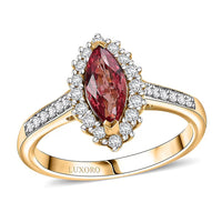 Certified & Appraised Luxoro 14K Yellow Gold AAA Padparadscha Sapphire (BT), Diamond (I2) (0.41 cts) Halo Ring (Size 7.0) 1.54 ctw