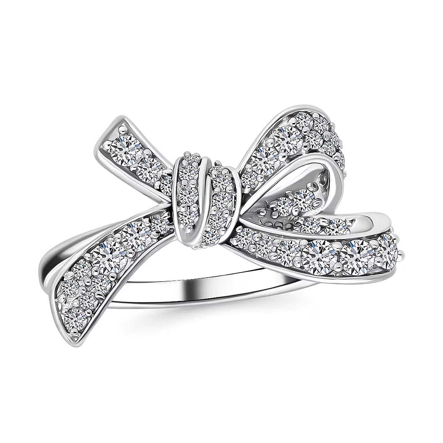 Luxuriant Lab Grown Diamond (G-H, SI) Love Knot Ring in Platinum Over Sterling Silver (Size 10.0) 0.80 ctw