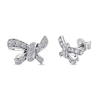 Luxuriant Lab Grown Diamond G-H SI 0.50 ctw Love Knot Earrings in Platinum Over Sterling Silver