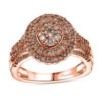 Nature Champagne and White Diamond Ring in 18K Vermeil RG Sterling Silver (Size 10.0)
