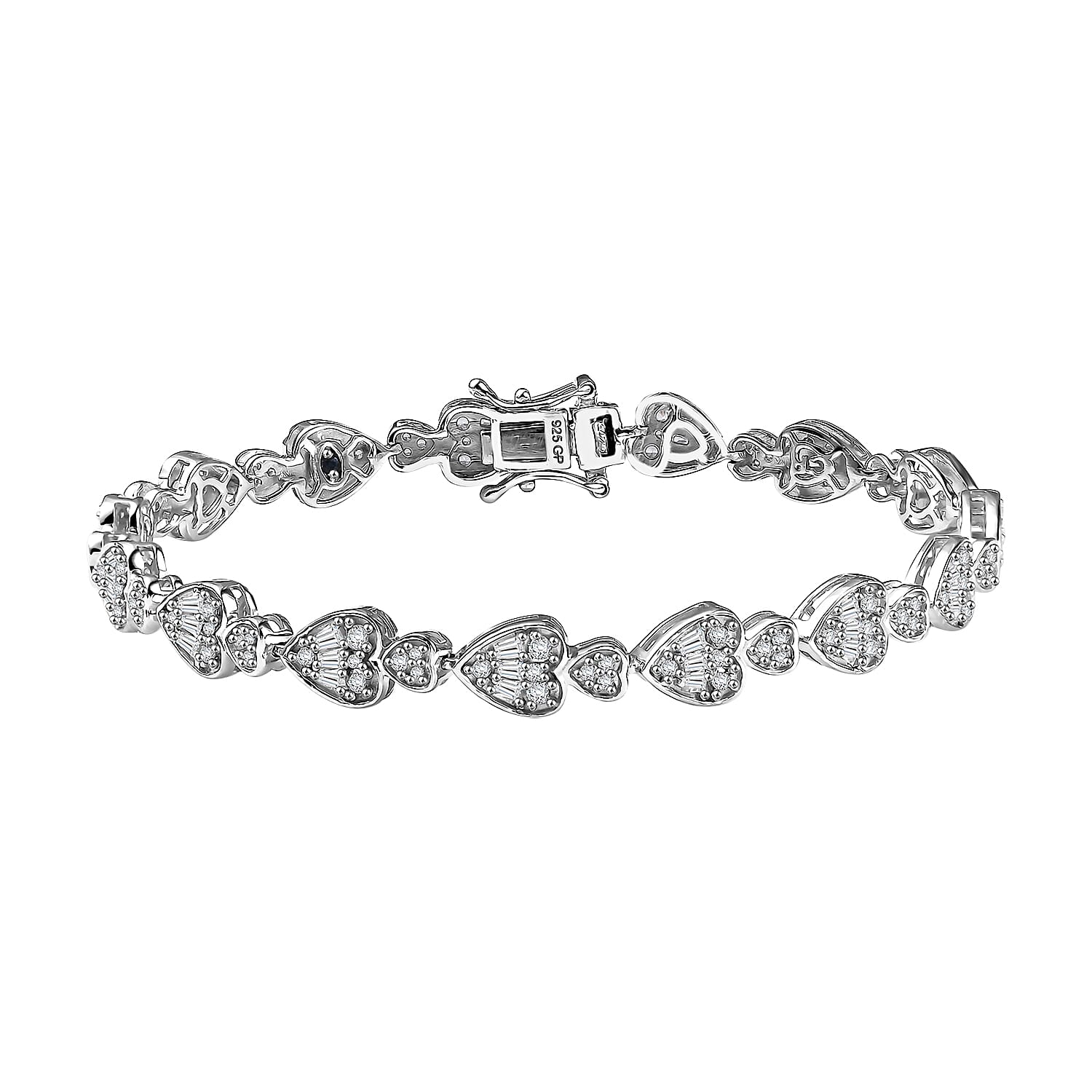 GP Amore Collection White Zircon Heart Bracelet in Rhodium Over Sterling Silver (7.25 In) 3.90 ctw