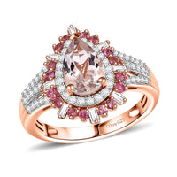 Pink Morganite and Multi Gemstone 2.50 ctw Floral Ring in 18K Vermeil Rose Gold Over Sterling Silver (Size  10.0)