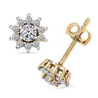 Luxuriant Lab Grown Diamond G-H, SI 0.50 ctw Sunburst Earrings in 18K Vermeil Yellow Gold Over Sterling Silver