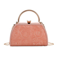 Brown Flower Embossed Faux Leather Trapezoidal Clutch Bag with Shoulder Strap