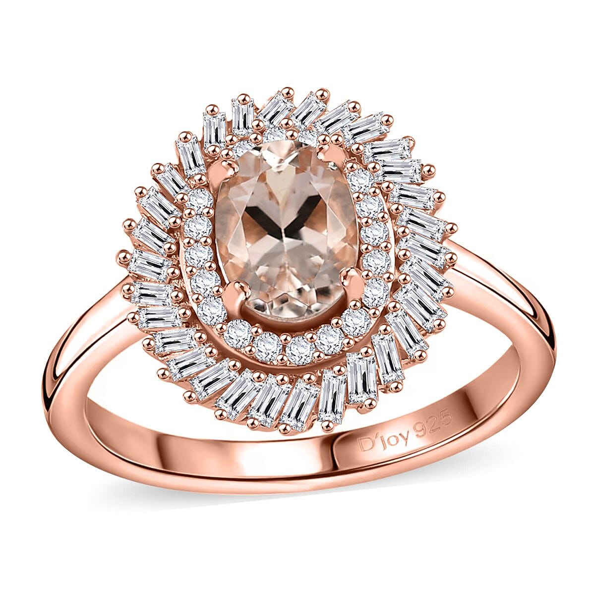 Premium Marropino Morganite and White Diamond 1.15 ctw Ring in 18K Vermeil Rose Gold Over Sterling Silver