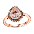 Premium Marropino Morganite, Natural Champagne and White Diamond Ring in 18K Vermeil RG Over Sterling Silver (Size 8.0) 0.85 ctw - Sticky add to cart bar
