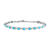 Premium Sleeping Beauty Turquoise and White Zircon 7.15 ctw Bracelet in Rhodium Over Sterling Silver (7.5 In) (10.1 g)