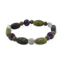 Connemara Marble and African Amethyst Beaded Stretch 80.00 ctw Bracelet in Silvrtone - Sticky add to cart bar