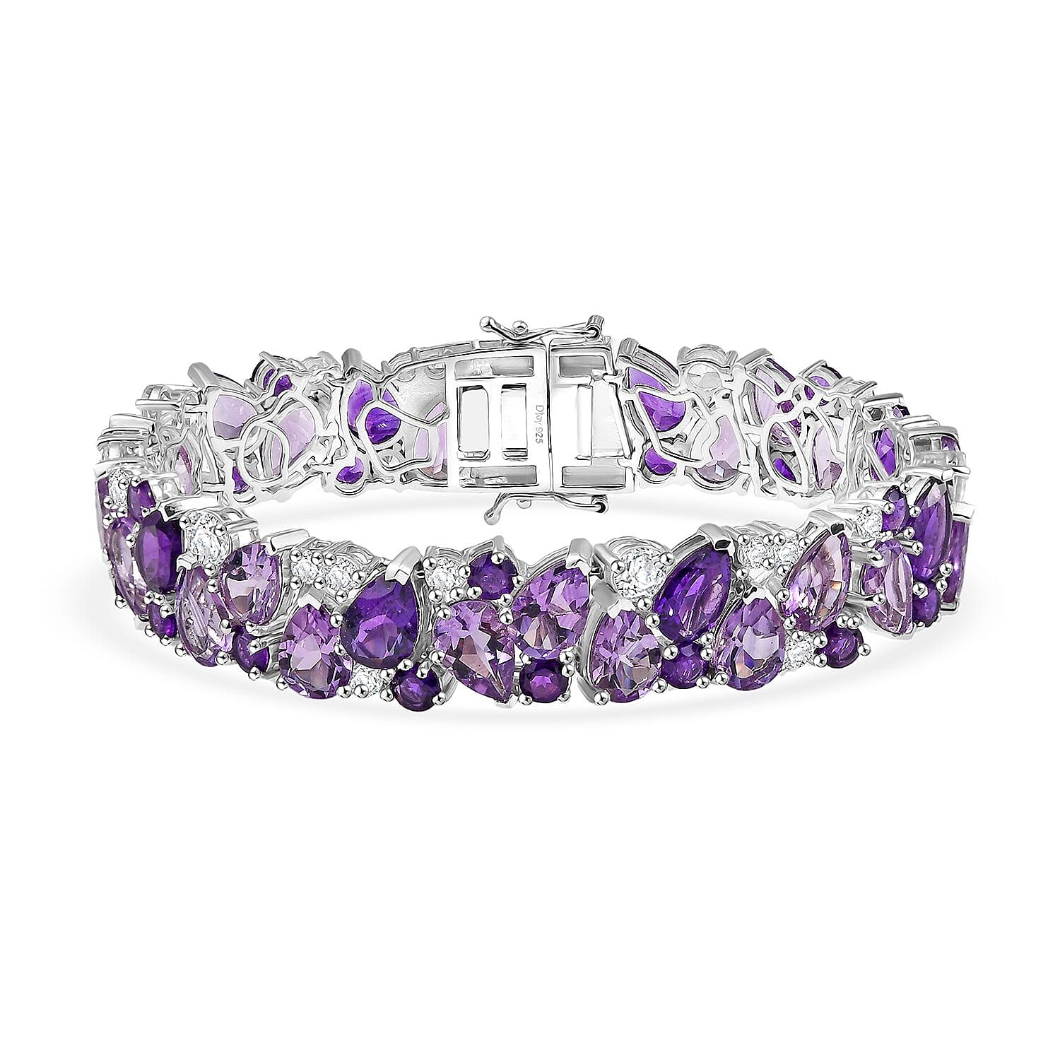 AAA Rose De France Amethyst and Multi Gemstone 41.85 ctw Bracelet in Rhodium Over Sterling Silver (7.25 In)