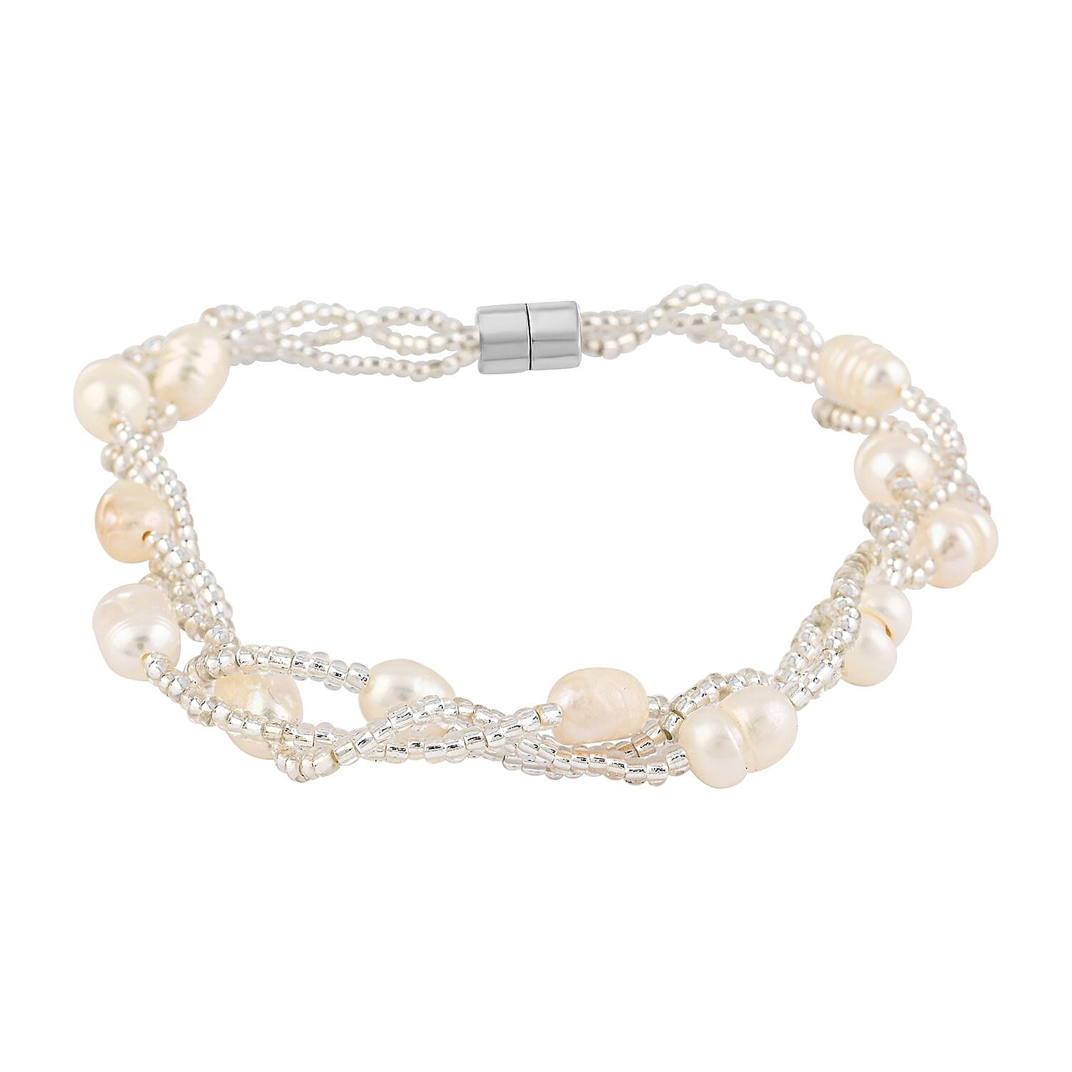 Freshwater Pearl Bracelet in Silvertone (7.00 In)