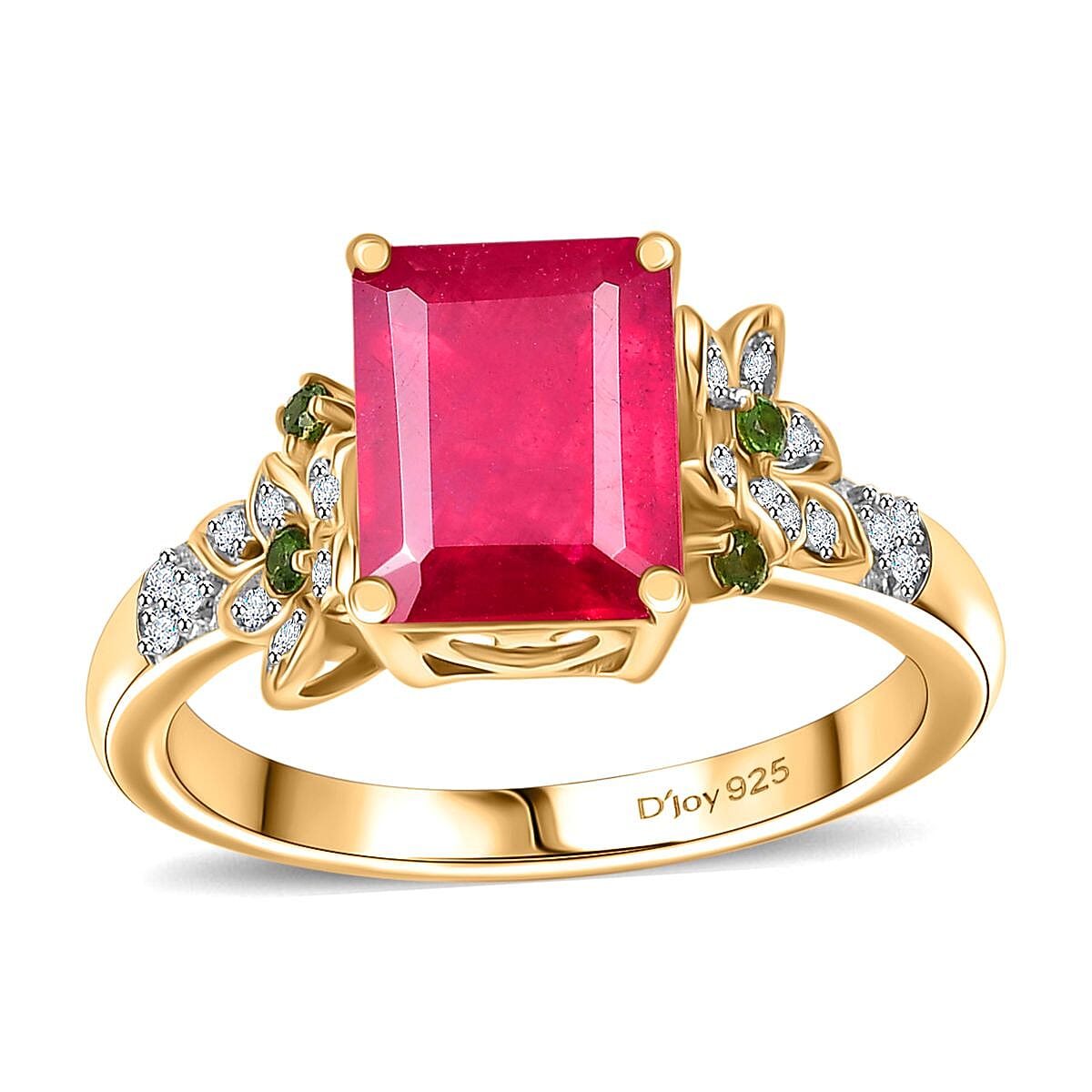 Niassa Ruby(FF) and Multi Gemstone 3.70 ctw Floral Ring in 18K Vermeil Yellow Gold Over Sterling Silver