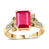 Niassa Ruby(FF) and Multi Gemstone 3.70 ctw Floral Ring in 18K Vermeil Yellow Gold Over Sterling Silver