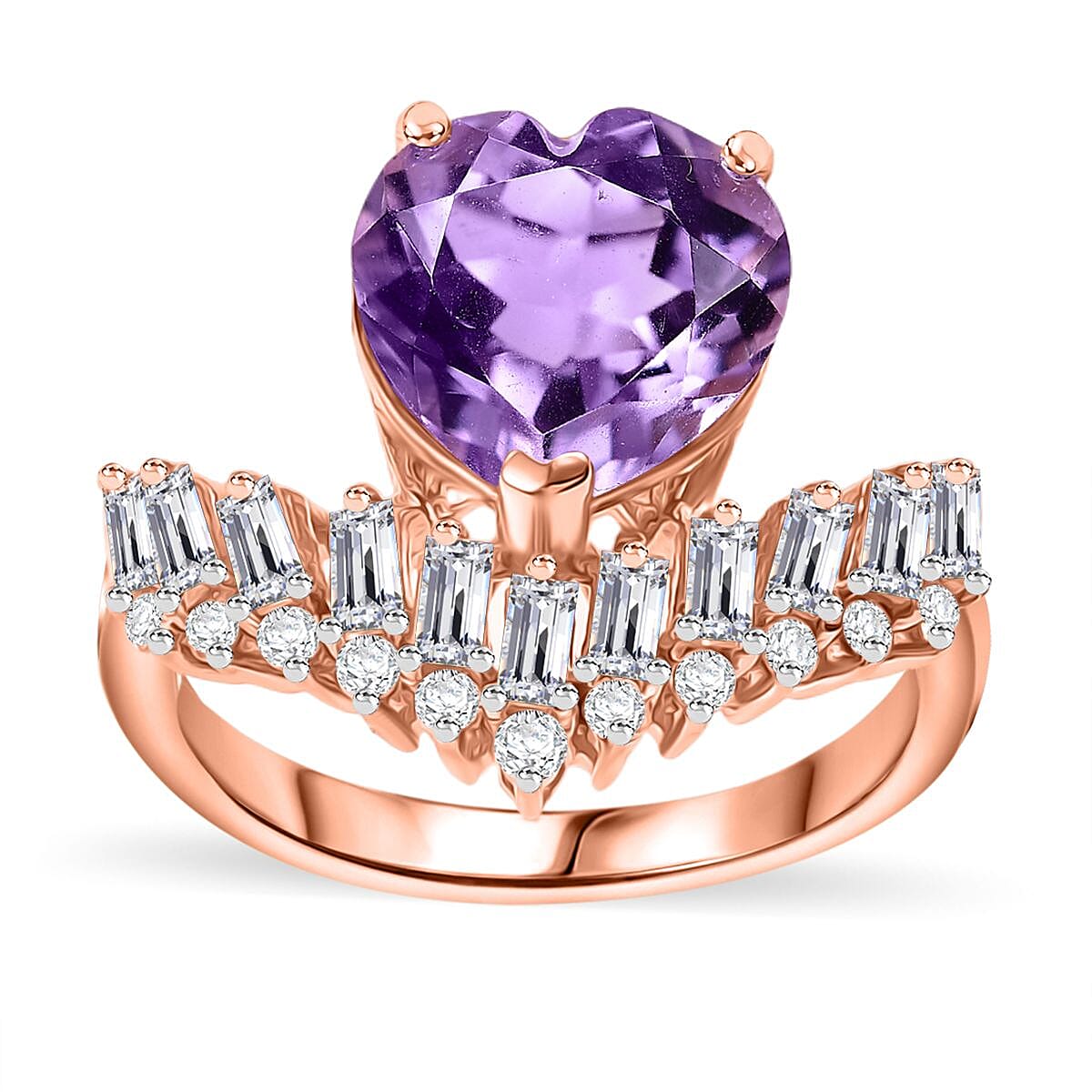 AAA Rose De France Amethyst and White Zircon 4.00 ctw Ring in 18K Vermeil Rose Gold Over Sterling Silver