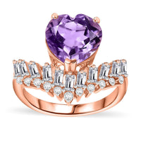 AAA Rose De France Amethyst and White Zircon 4.00 ctw Ring in 18K Vermeil Rose Gold Over Sterling Silver