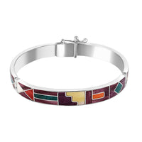 Peruvian Artistry Multi Gemstone 5.15 ctw Mountain 1 Line Bangle Bracelet in Sterling Silver (7.00 In)