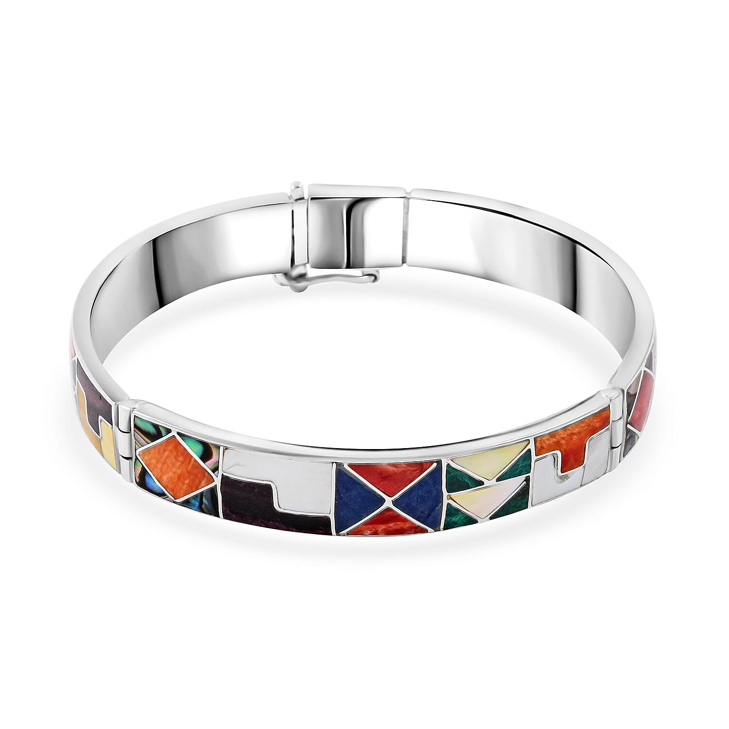 Peruvian Artistry Multi Gemstone 4.90 ctw Universe 1 Line Bangle Bracelet in Sterling Si (7.00 In)